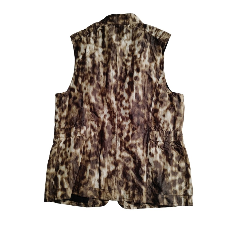 Chicos Womens Brown Animal Print Metallic Silk Blend Zip Front Vest Size 0 S - Picture 2 of 6
